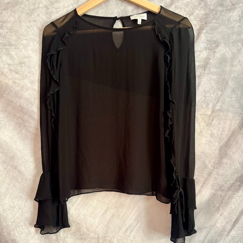 Lucky Brand Black Sheer Ruffled Elegant Blouse - Size XS